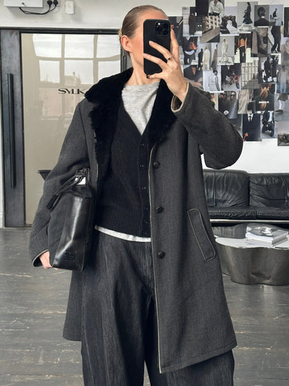 Armani Collezioni 2000s Wool Fur Collar Coat - L