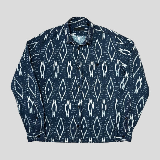 Burberry Prorsum 2012 Ikat Runway Print LS Boxy Shirt - S | Small, Blue