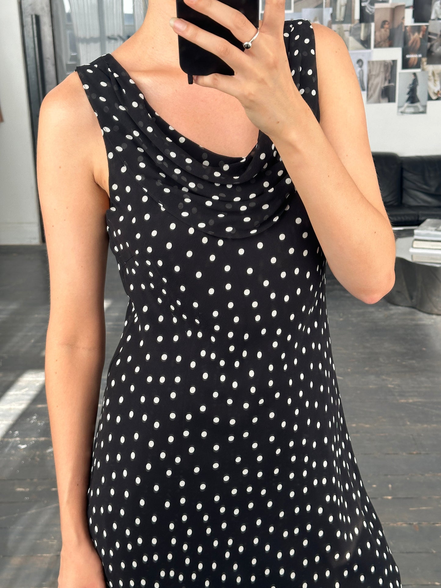 Vintage 2000s Pure Silk Polkadot A-Line Maxi Dress - M