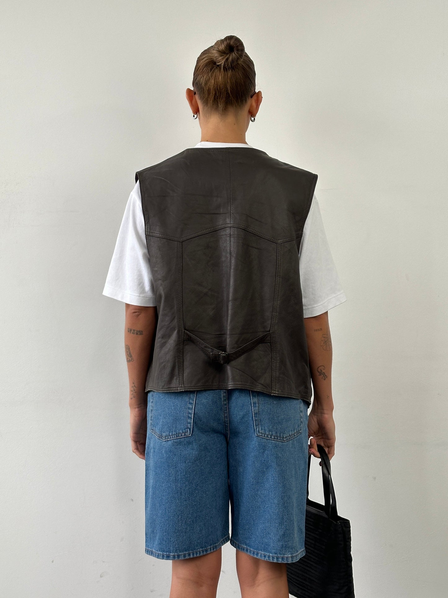 Vintage 1990s Leather Waistcoat - XL