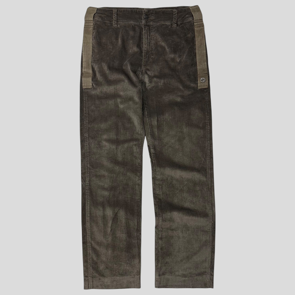 Gucci by Tom Ford 2004 Velvet Corduroy Western GG Logo Trousers - IT46 | W31, Khaki