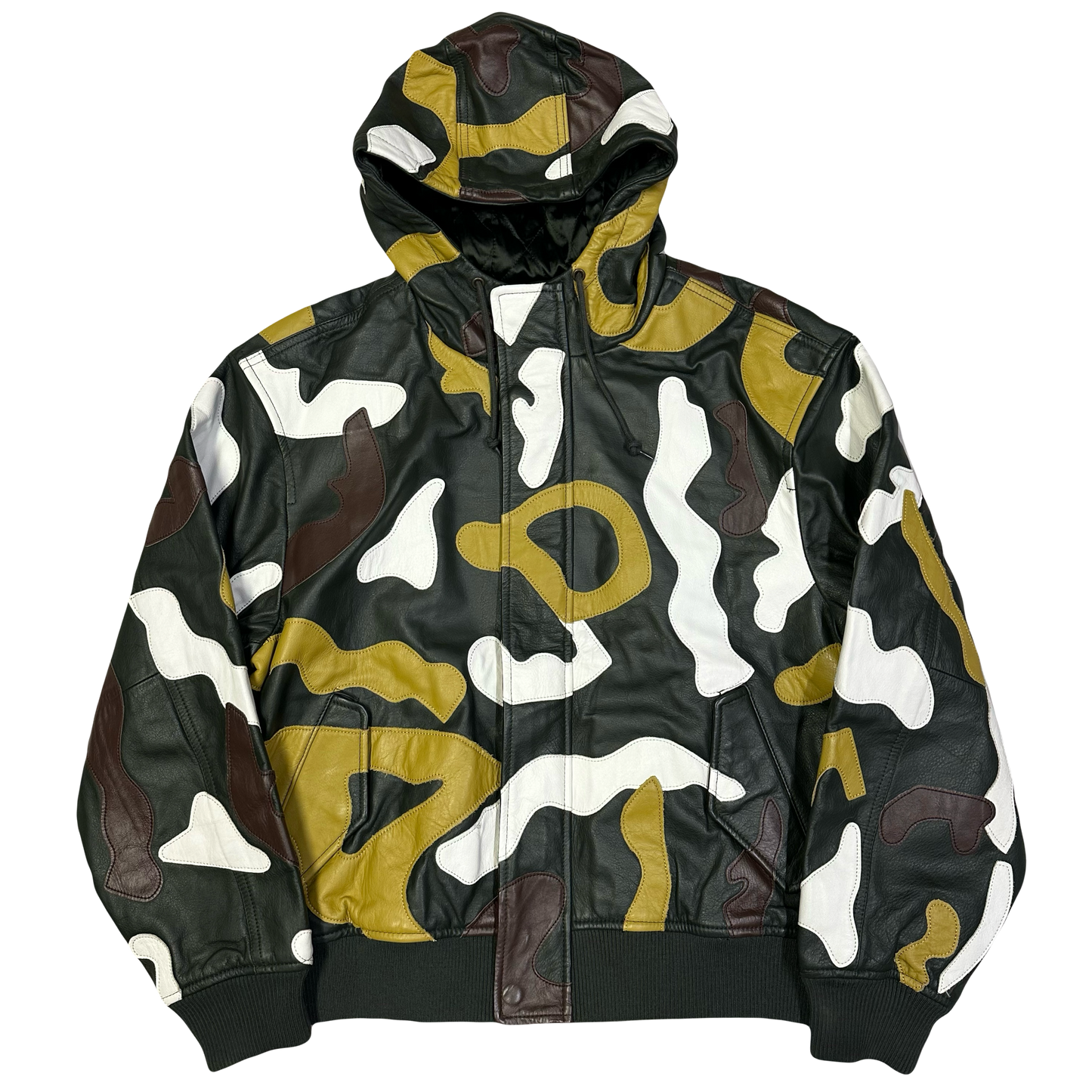 Supreme FW19 Camo Hooded Leather Jacket ( M )