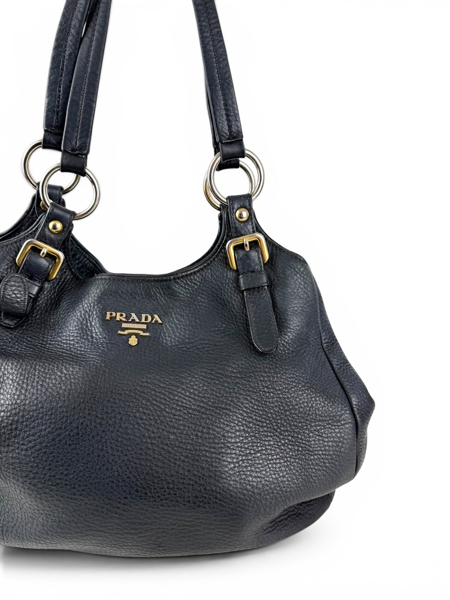 2010s Prada Milano Vitello Daino Navy Hobo Handbag | O/S, Multicoloured