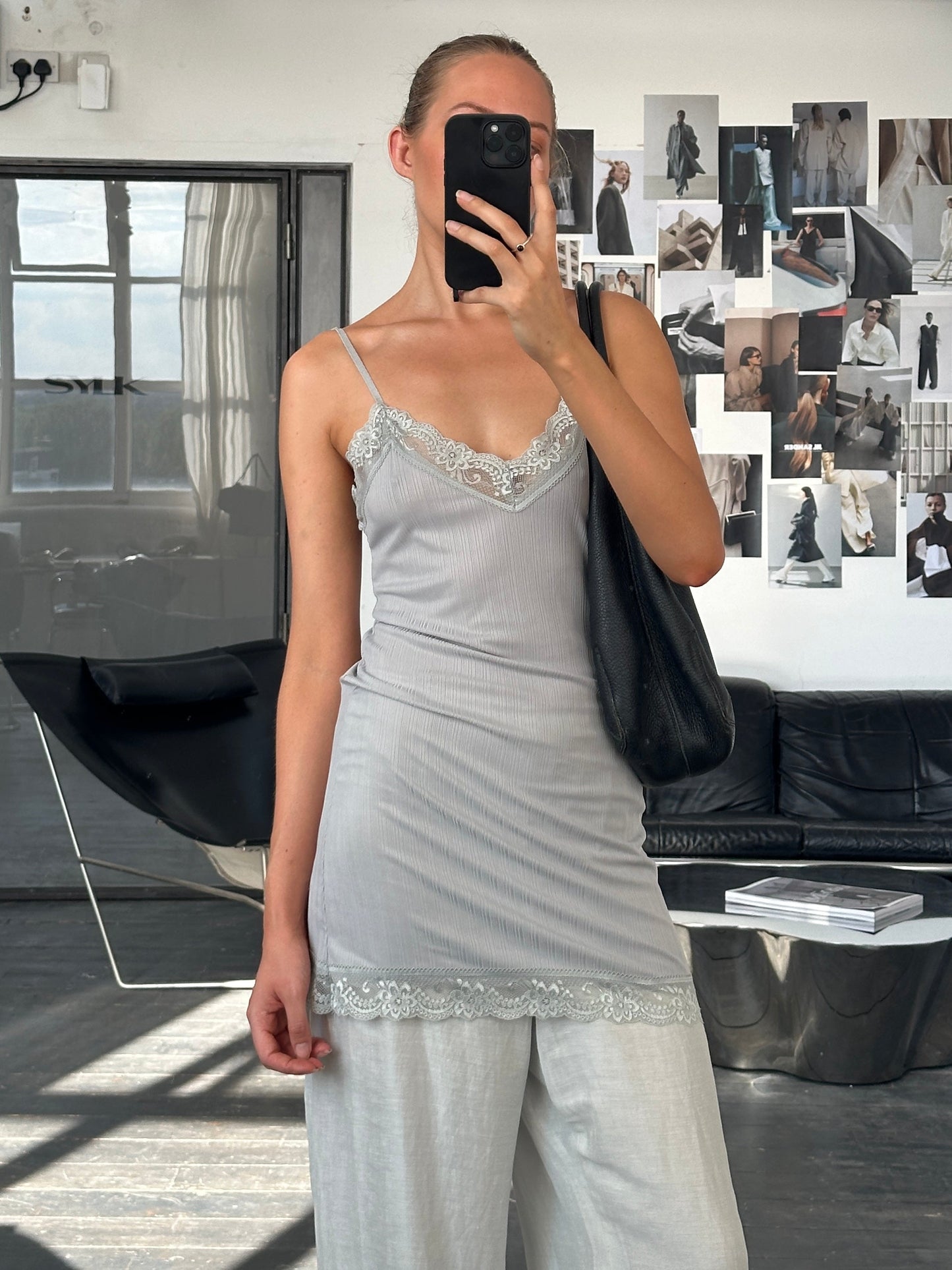 Italian Vintage 1990s Lace Sheer Mini Slip Dress - S