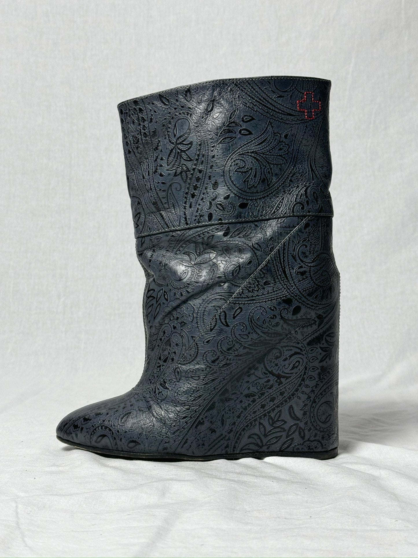 AF VANDEVORST EMBOSSED WEDGE BOOTS | DEFAULT TITLE, Blue