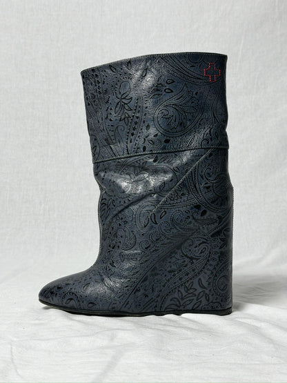 AF VANDEVORST EMBOSSED WEDGE BOOTS | DEFAULT TITLE, Blue