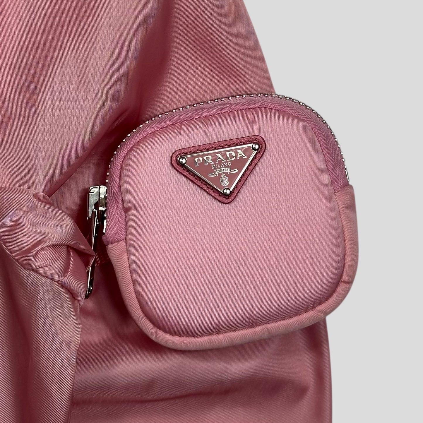 Prada 2020 Baby Pink 3D Triangle Plaque Pouch Re-Nylon Jacket - IT36 (XS-S)