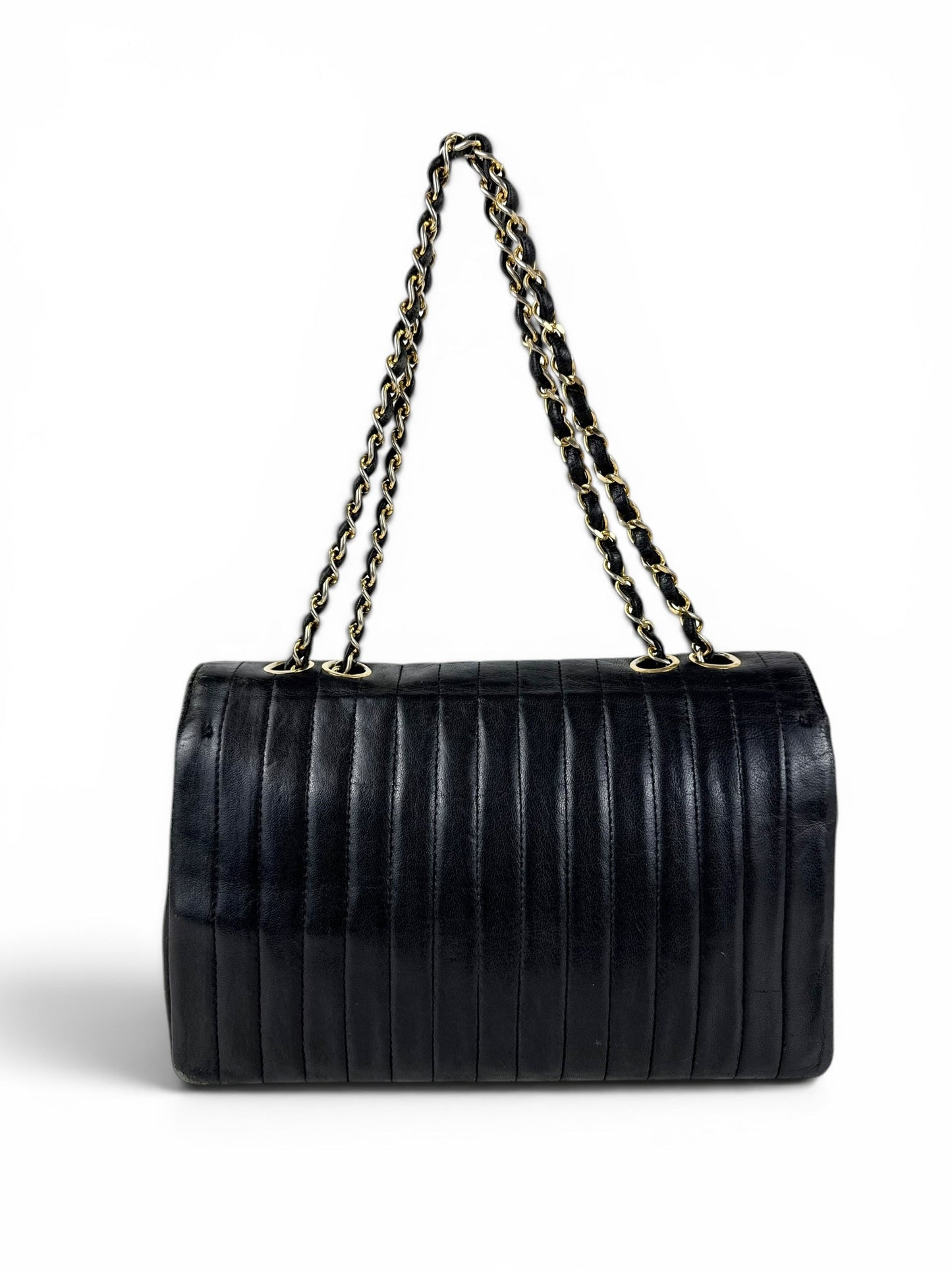 1980s Chanel Single Flap Horizontal Lambskin Leather Bag GHW Vintage | O/S, Black