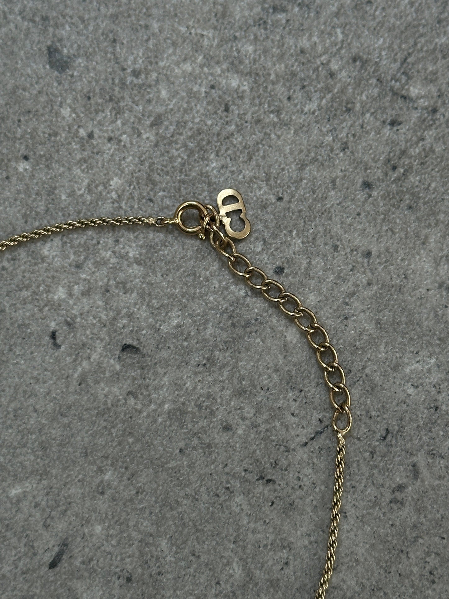 Christian Dior 16” Gold Plated Rhinestone Logo Pendant Necklace