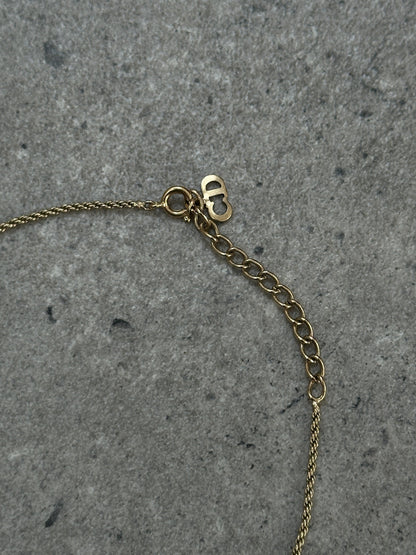 Christian Dior 16” Gold Plated Rhinestone Logo Pendant Necklace