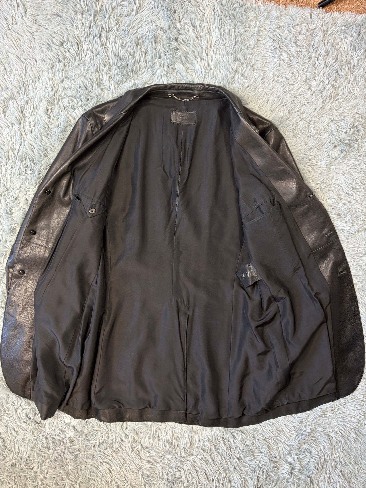 Prada Milano 00’s Black Leather Lined Asymmetric Blazer Coat - IT52 | O/S, Black
