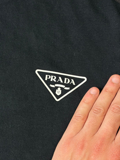 Prada 2022 Triangle Graphic Logo Nylon Panelled Hoodie Jacket - M | O/S, Black