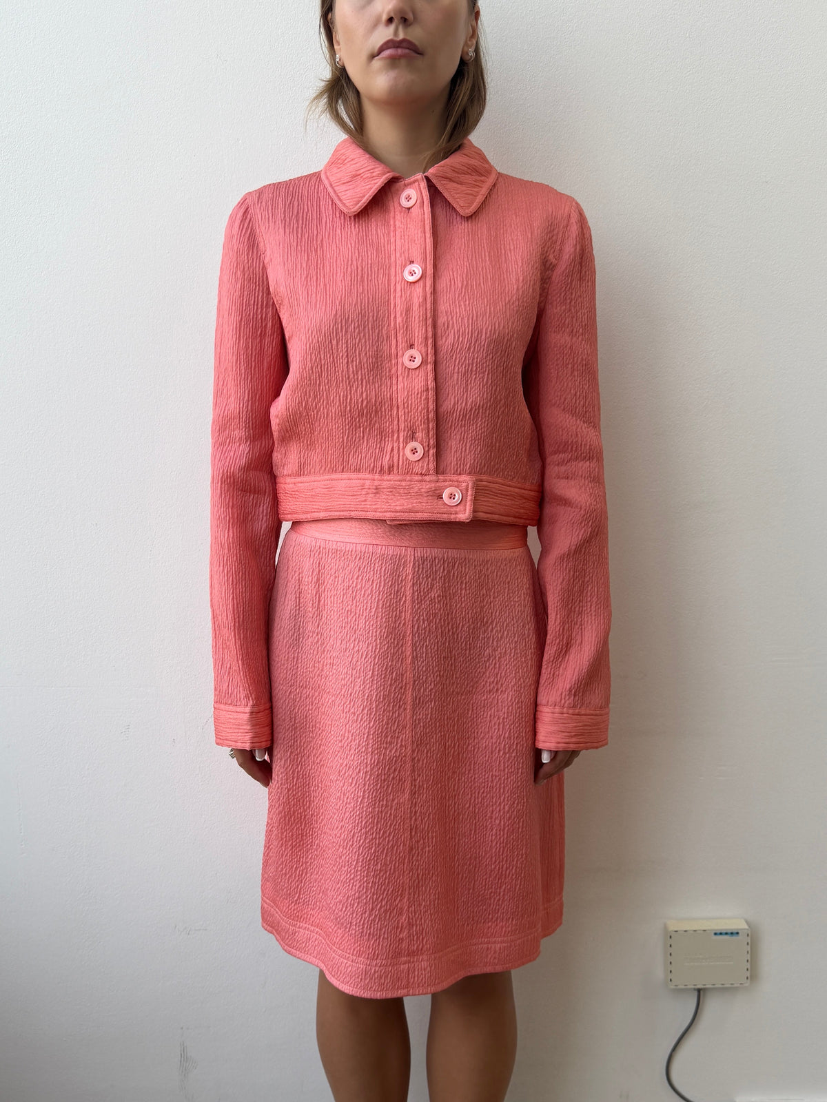 Prada 90s Textured Silk Set | 44, Red