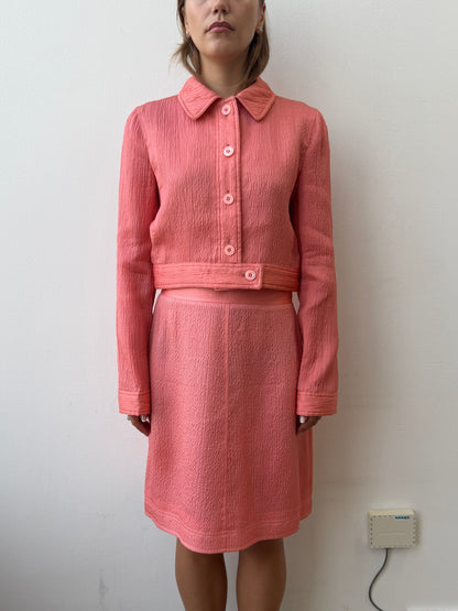 Prada 90s Textured Silk Set | 44, Red