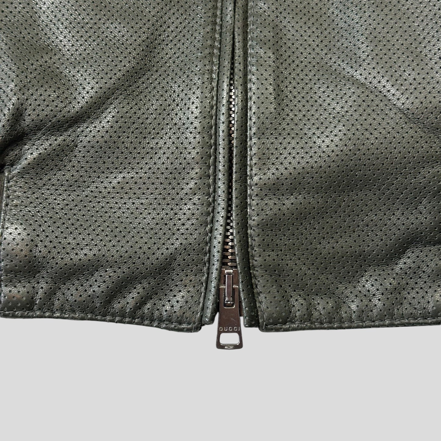 Gucci by Tom Ford 00’s Perforated Nappa Leather Green Bomber Jacket - IT52 | Default Title, Green