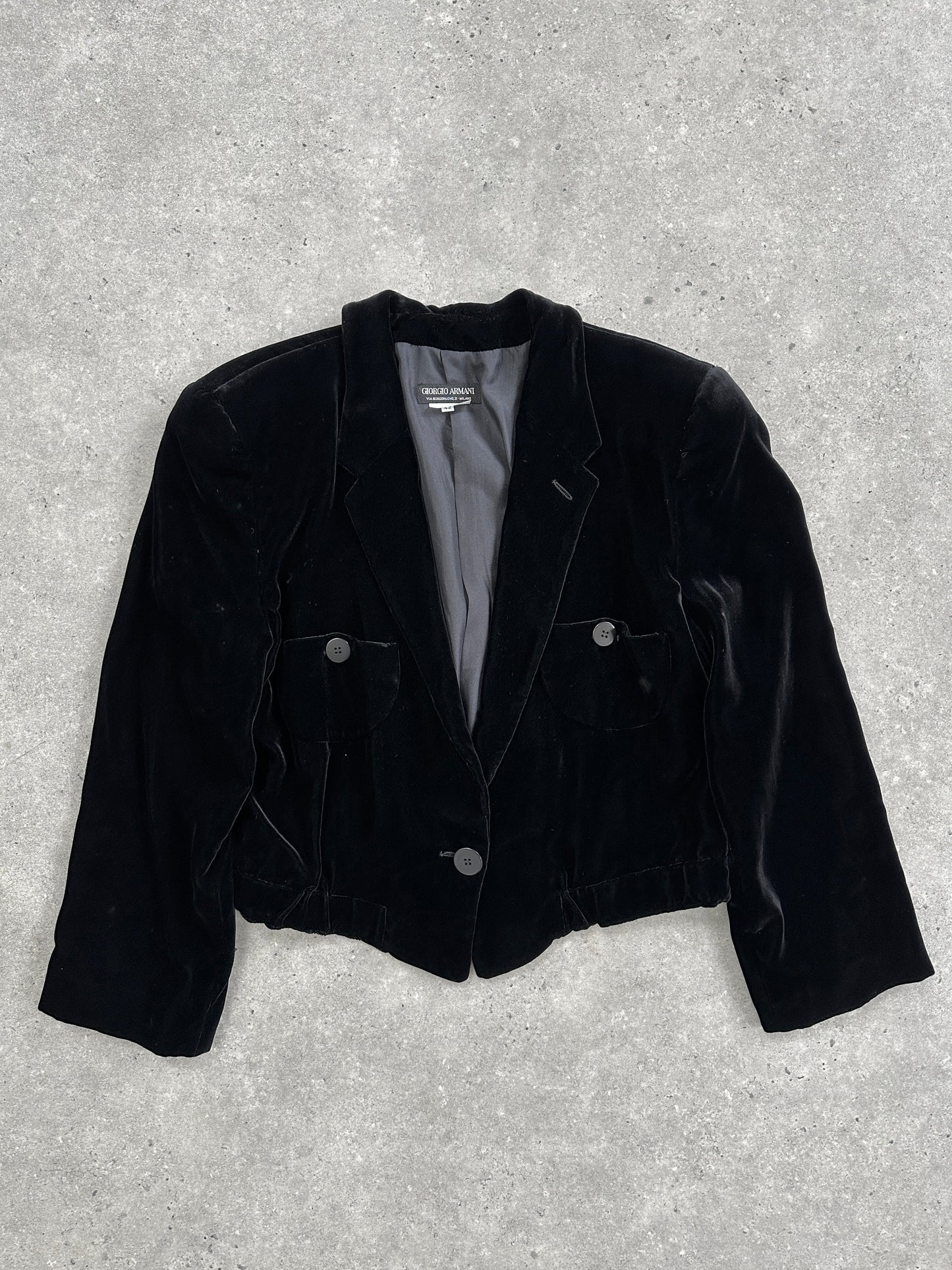 Giorgio Armani 1980s Black Label Velvet Cropped Blazer - S