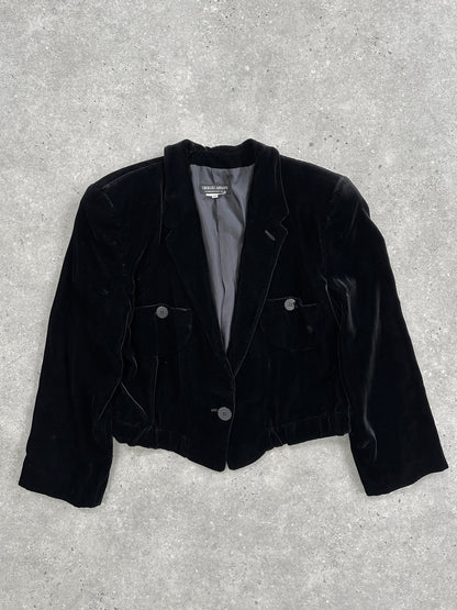 Giorgio Armani 1980s Black Label Velvet Cropped Blazer - S