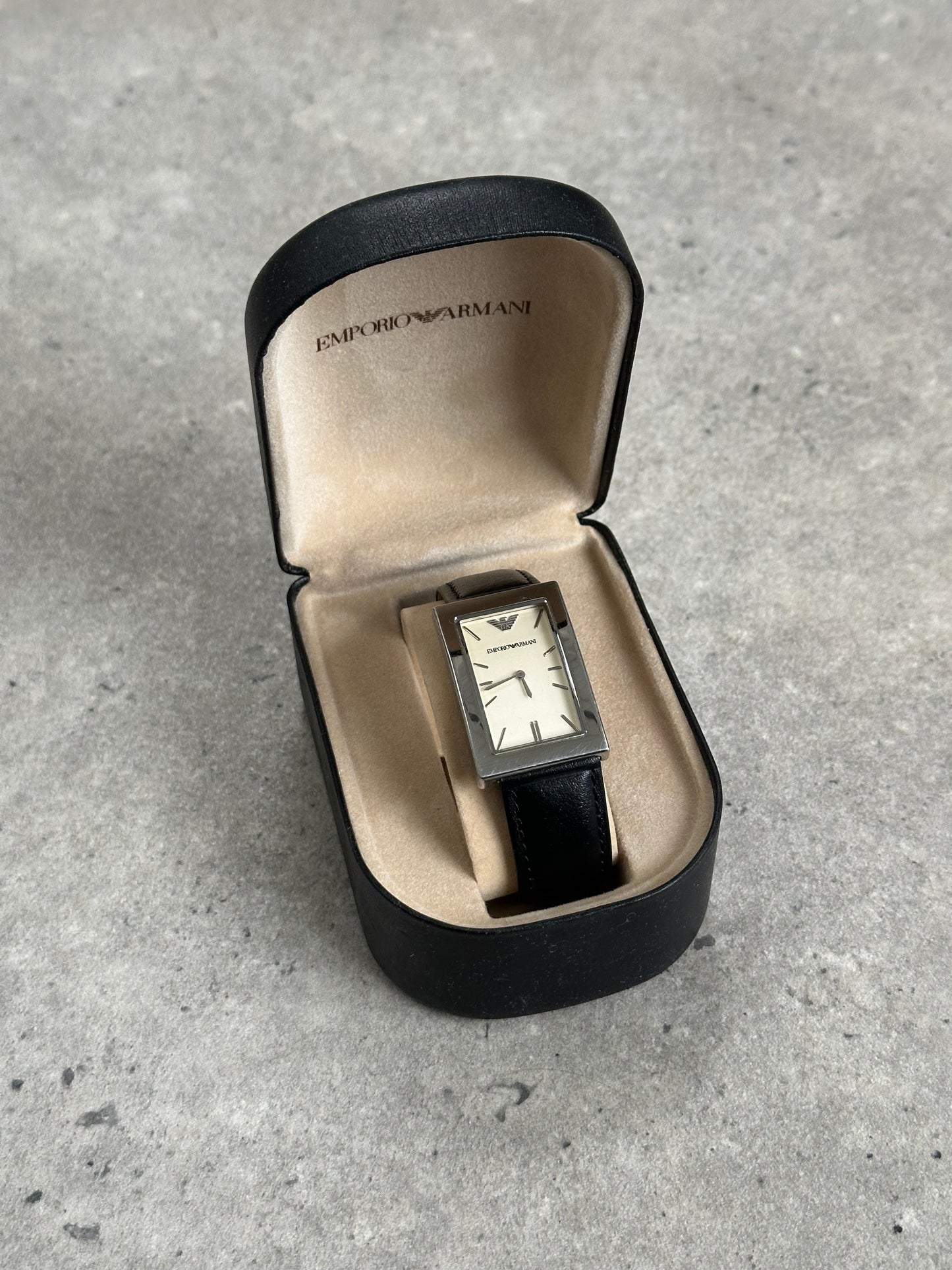 Emporio Armani 2000s Rectangle Stainless Steel Leather Watch