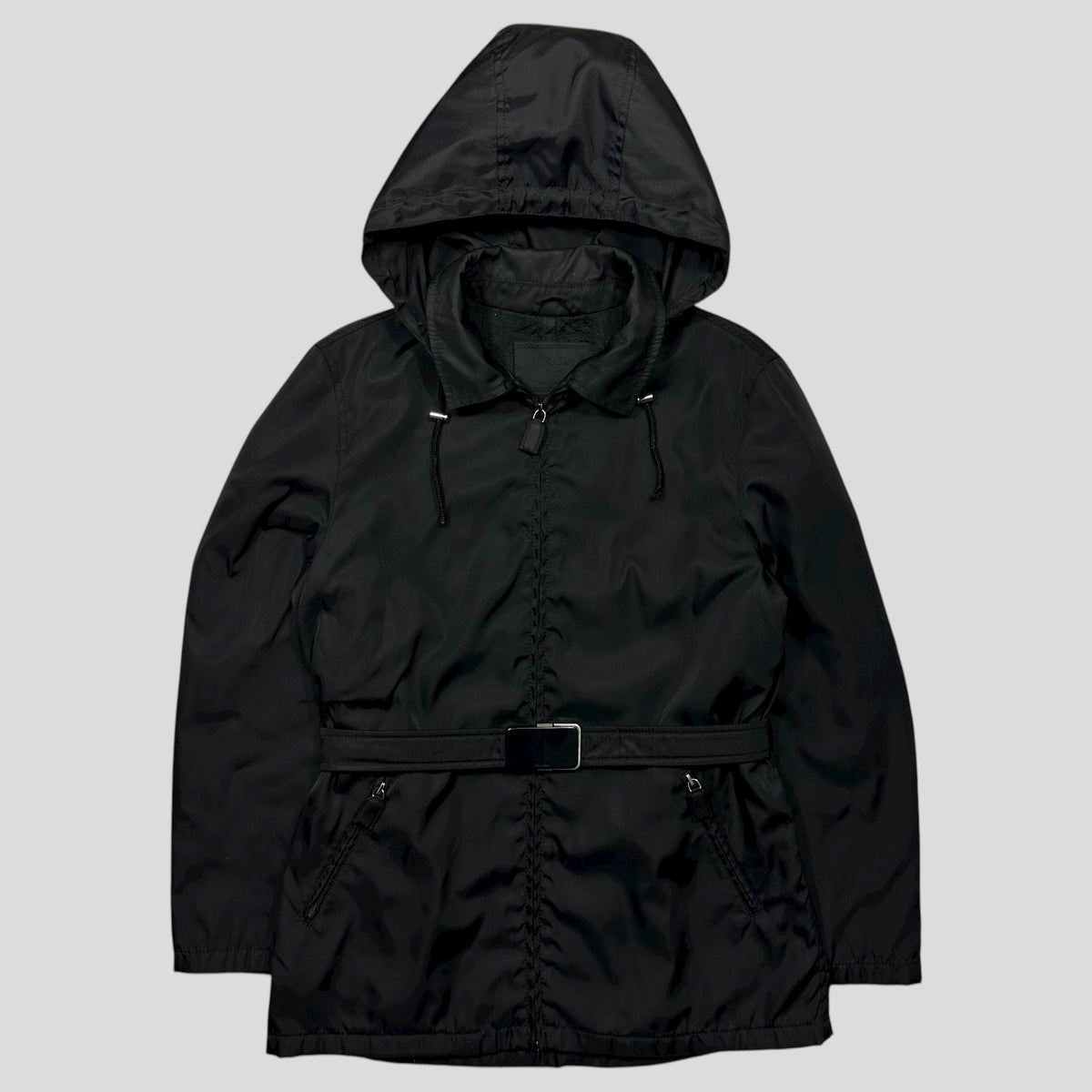 Prada 90’s Quilted Nylon Belt Parka Jacket - UK10 | Large, Black