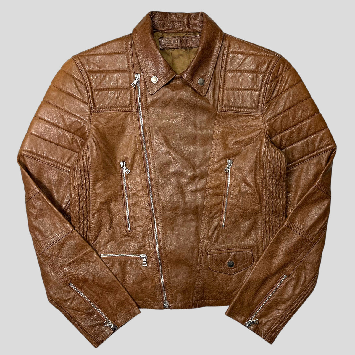 Neil Barrett 2012 Leather Padded Brown Multipocket Moto Jacket - S