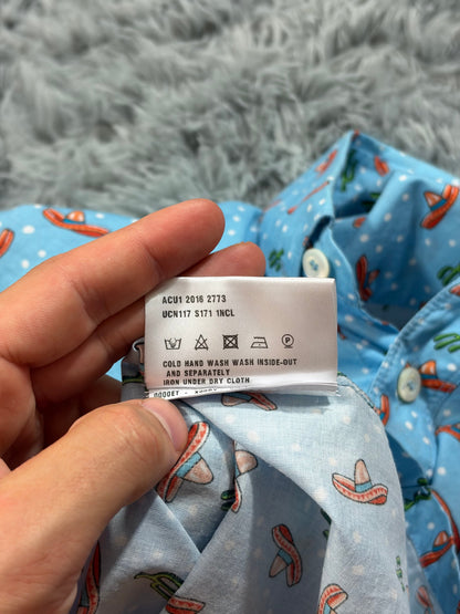 Prada 2016 Sombrero Cartoon Western Double Pocket Shirt - L | O/S, Blue