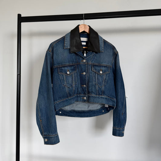 ss2022 alexander mcqueen double layered denim/leather jacket | O/S, Brown