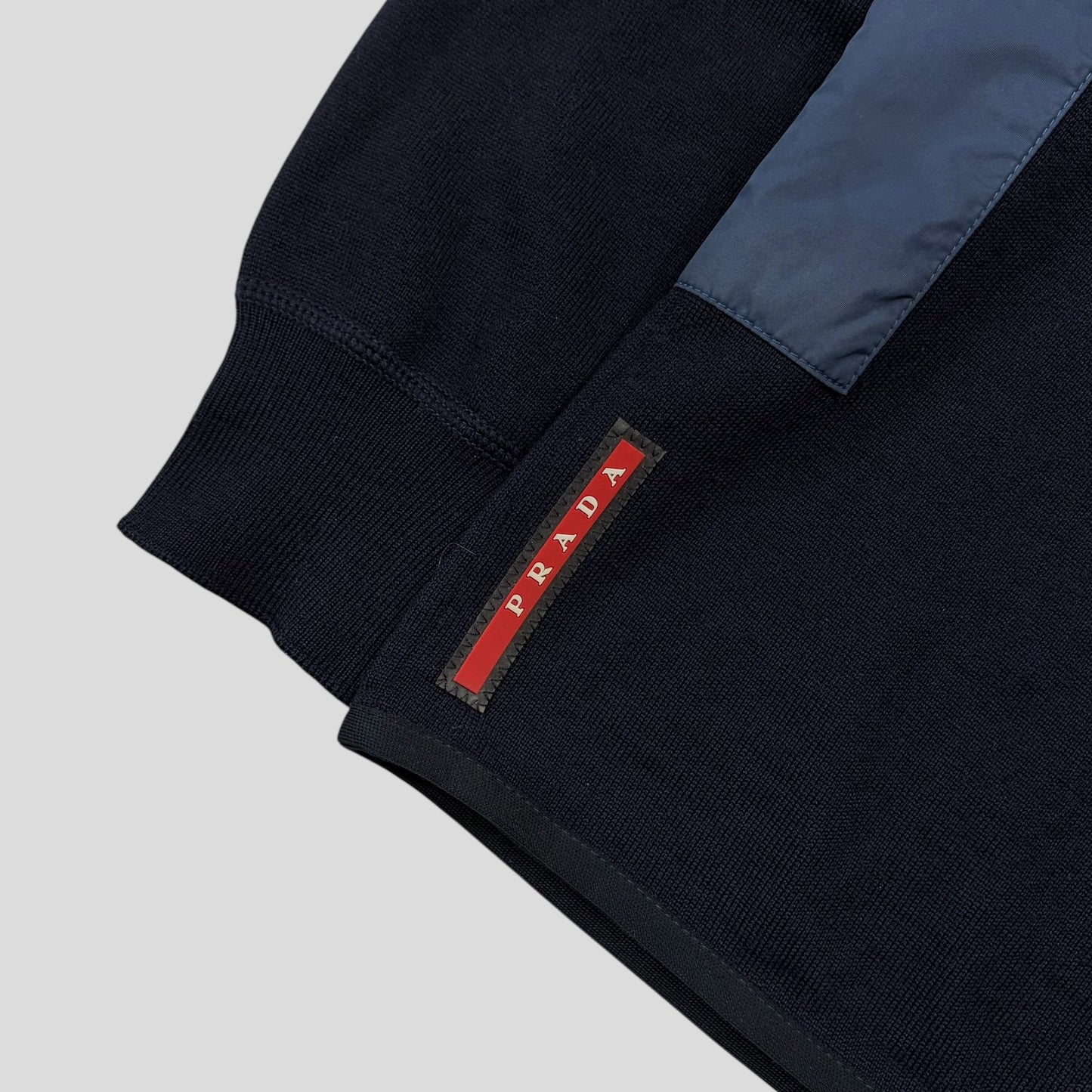 Prada Milano 2017 Nylon Panelled Red Tab Logo Knit Cardigan - IT52 | O/S, Multicoloured