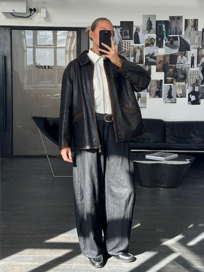 Italian Vintage 1990s Distressed Leather Jacket - L/XL