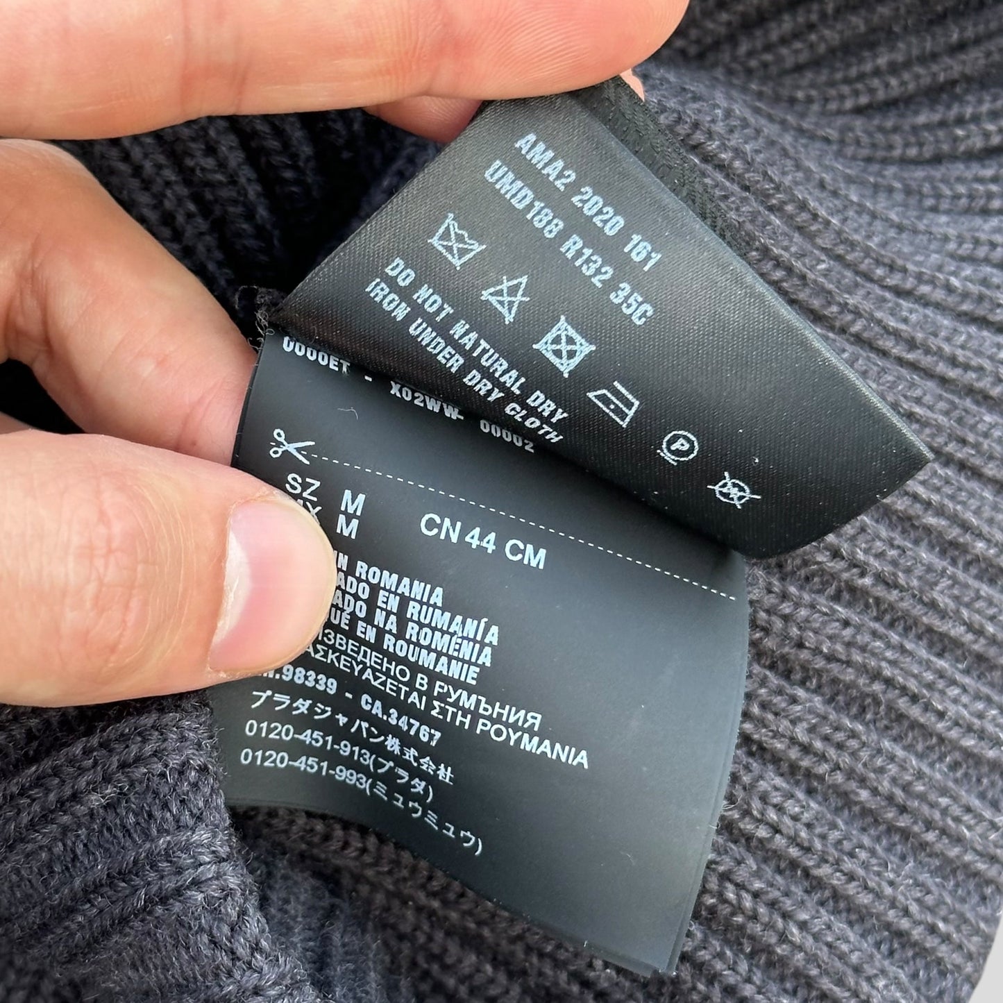 Prada 2020 Virgin Wool Ribbed Logo Beanie - M