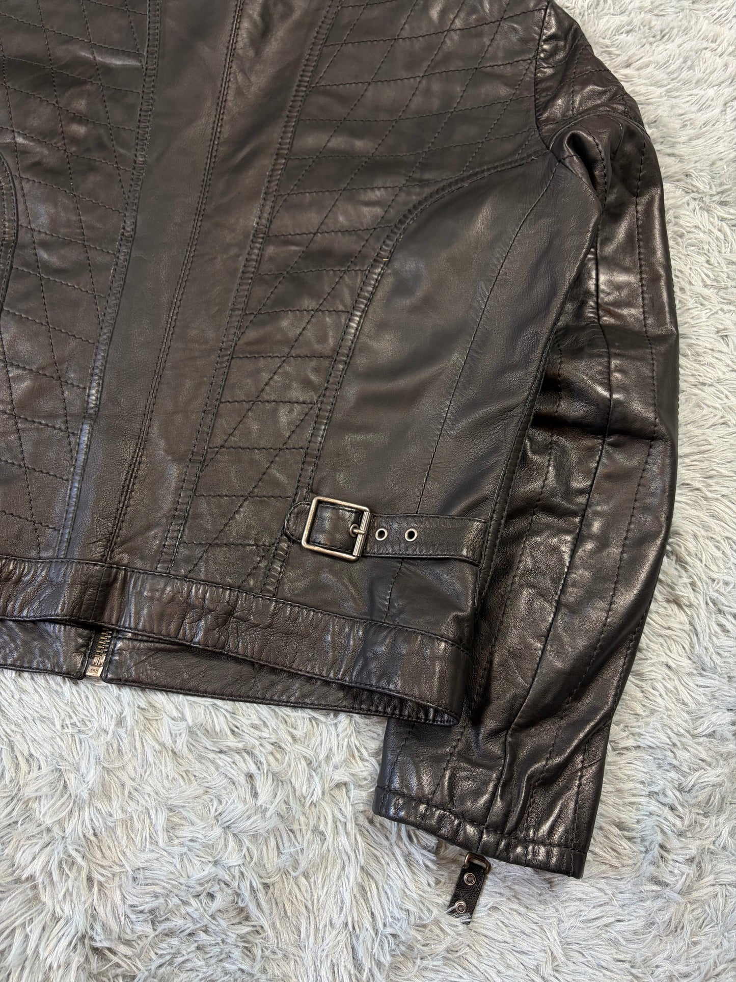Just Cavalli SS08 Leather Quilted Multipocket Panelled Biker Jacket - L | O/S, Black