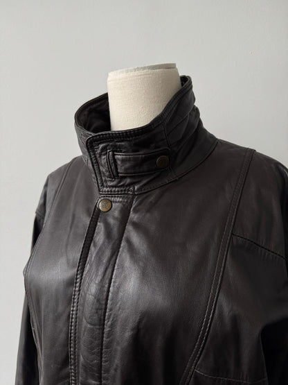 Valentino 1990s High Neck Leather Bomber Jacket - S