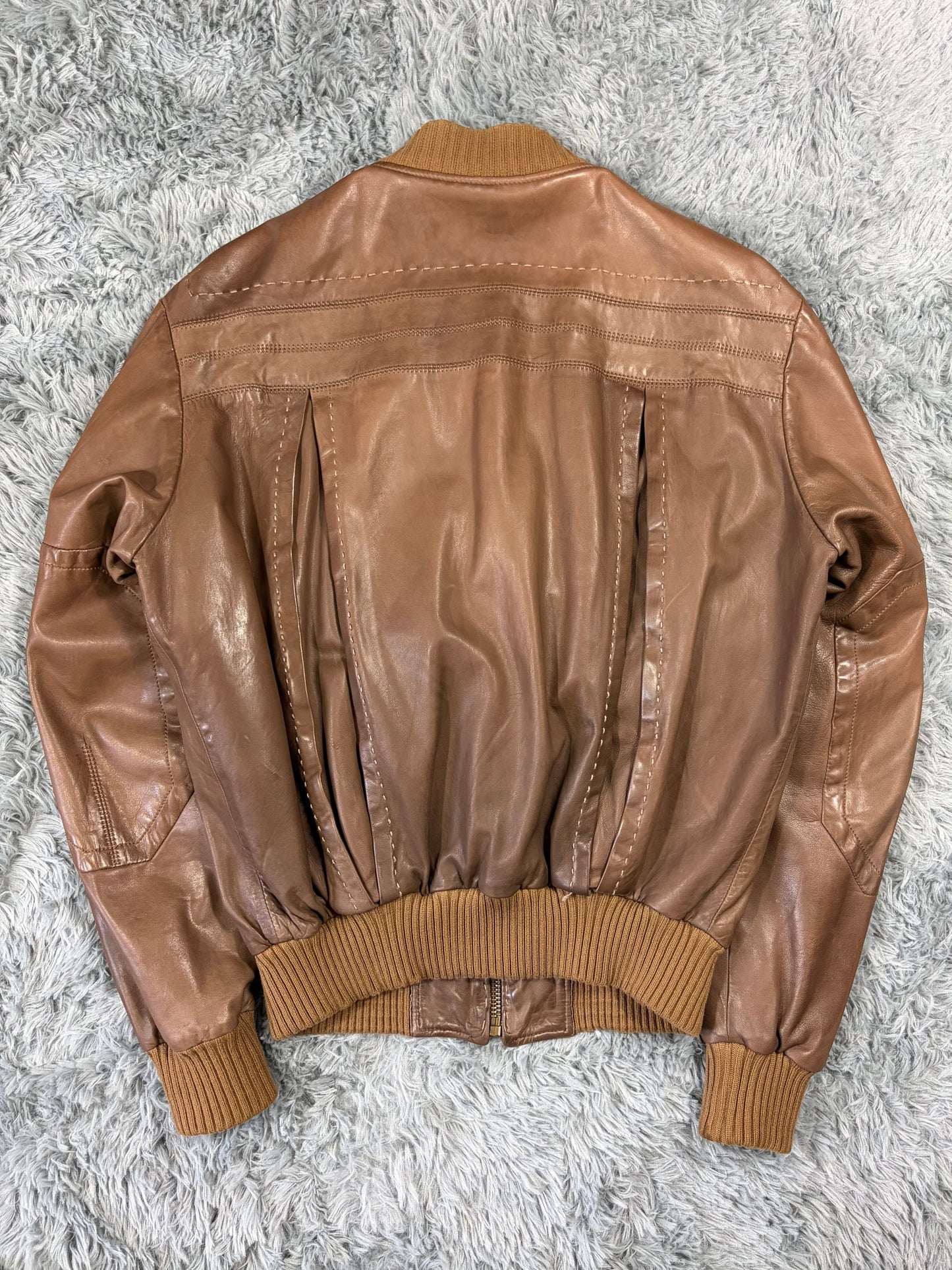Just Cavalli SS07 Leather 3D Cargo Pocket Pleated Western Bomber - M | O/S, Brown