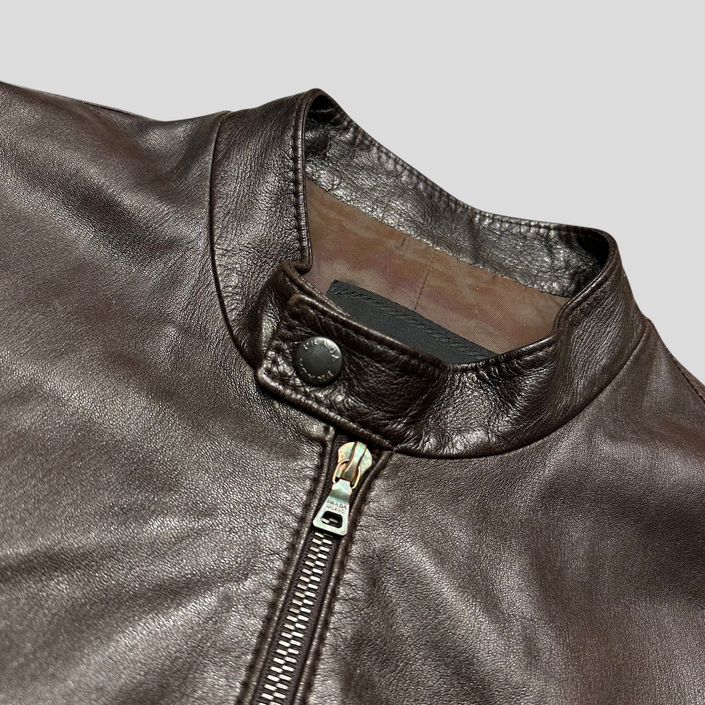 Prada SS00 Iridescent Lined Ebony Leather Biker Jacket - M