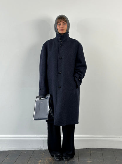 Vintage 1990s Pure Wool High Neck Single Breasted Coat - XL/XXL