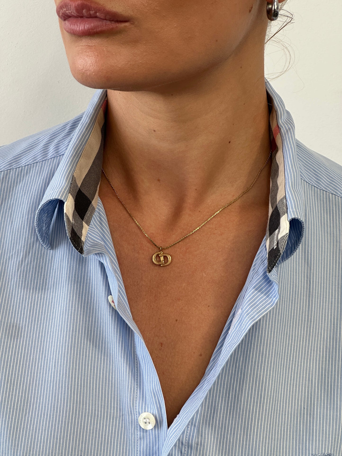 Christian Dior 1990s 16” Gold Plated CD Logo Pendant Necklace