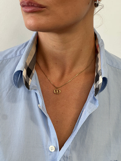 Christian Dior 1990s 16” Gold Plated CD Logo Pendant Necklace