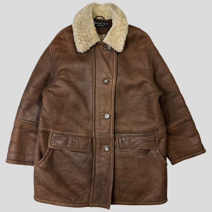 Gucci by Tom Ford 90’s Sheepskin Leather Heavy Shearling Coat - M | Default Title, Brown