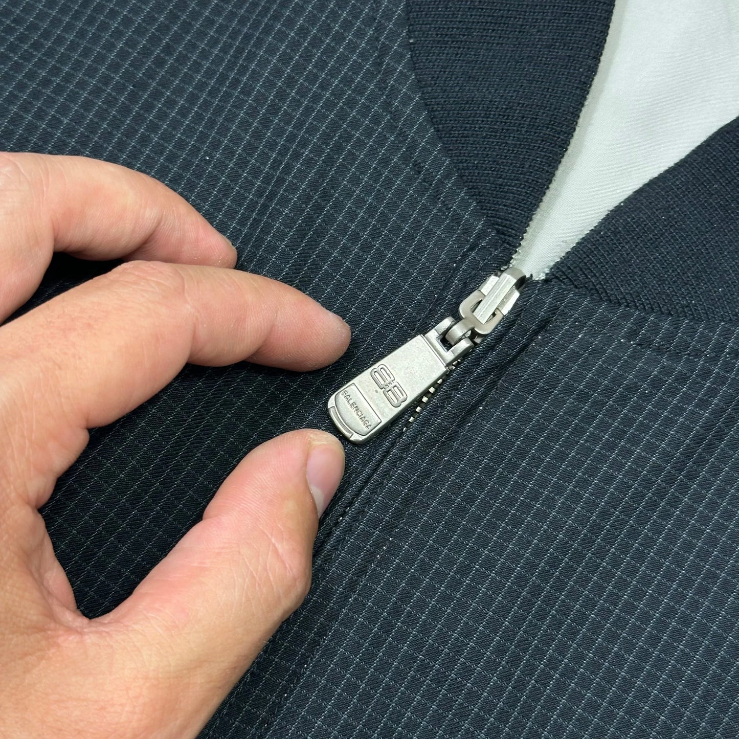 Balenciaga 90’s Grid Check Reversible Logo Bomber Jacket - L