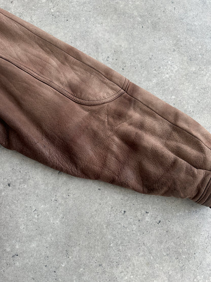 Vintage 1990s High Neck Aged Leather Bomber Jacket - L