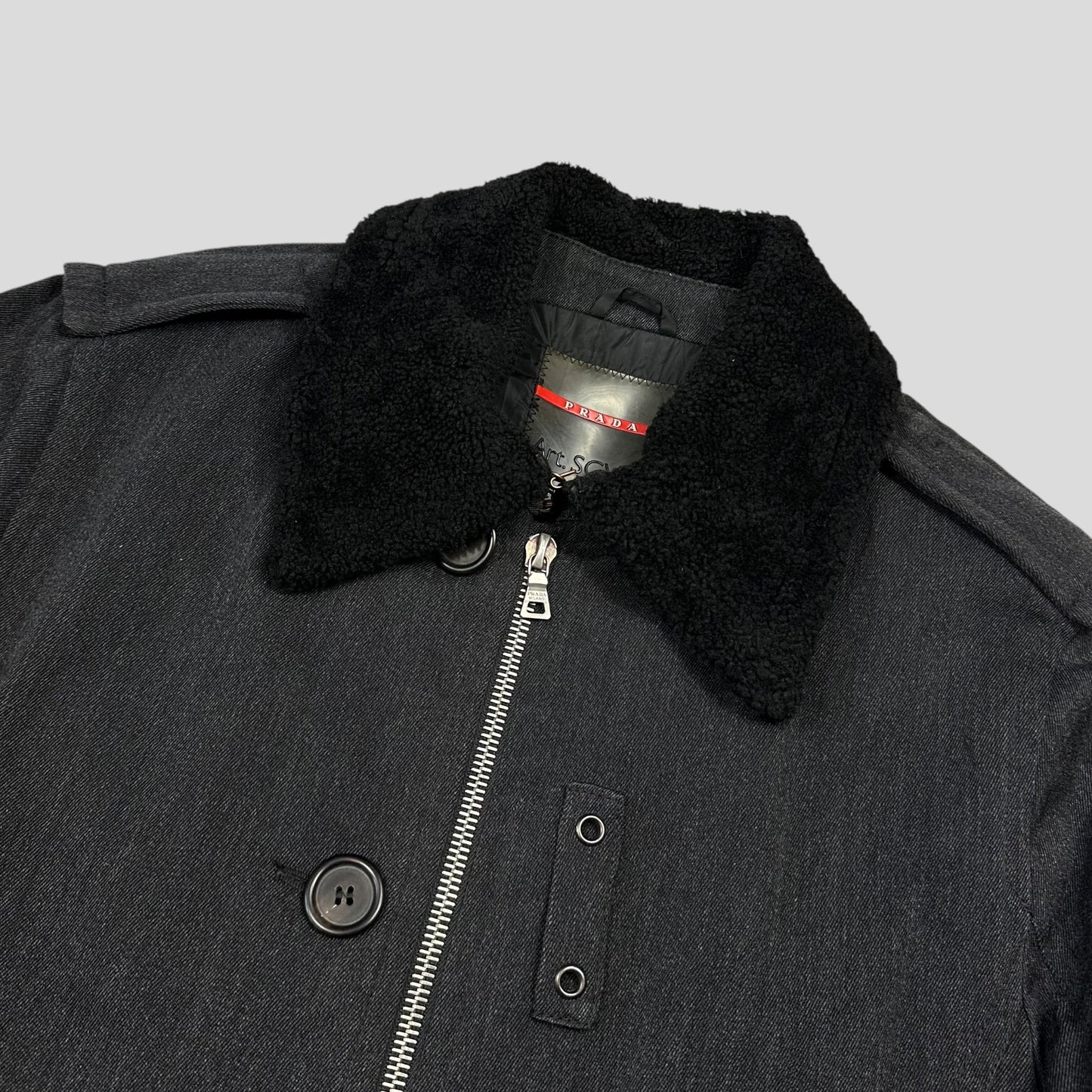 Prada Sport 00’s Technical Wool Sherpa Collar Overcoat - L | Default Title, Grey
