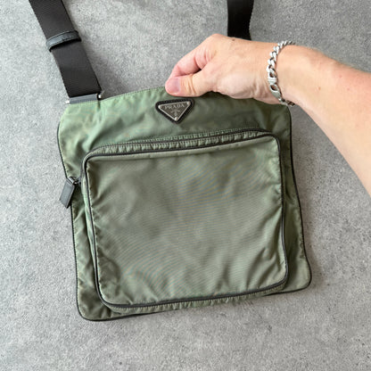 Prada Milano 2000s cross body nylon bag (12”x11”)