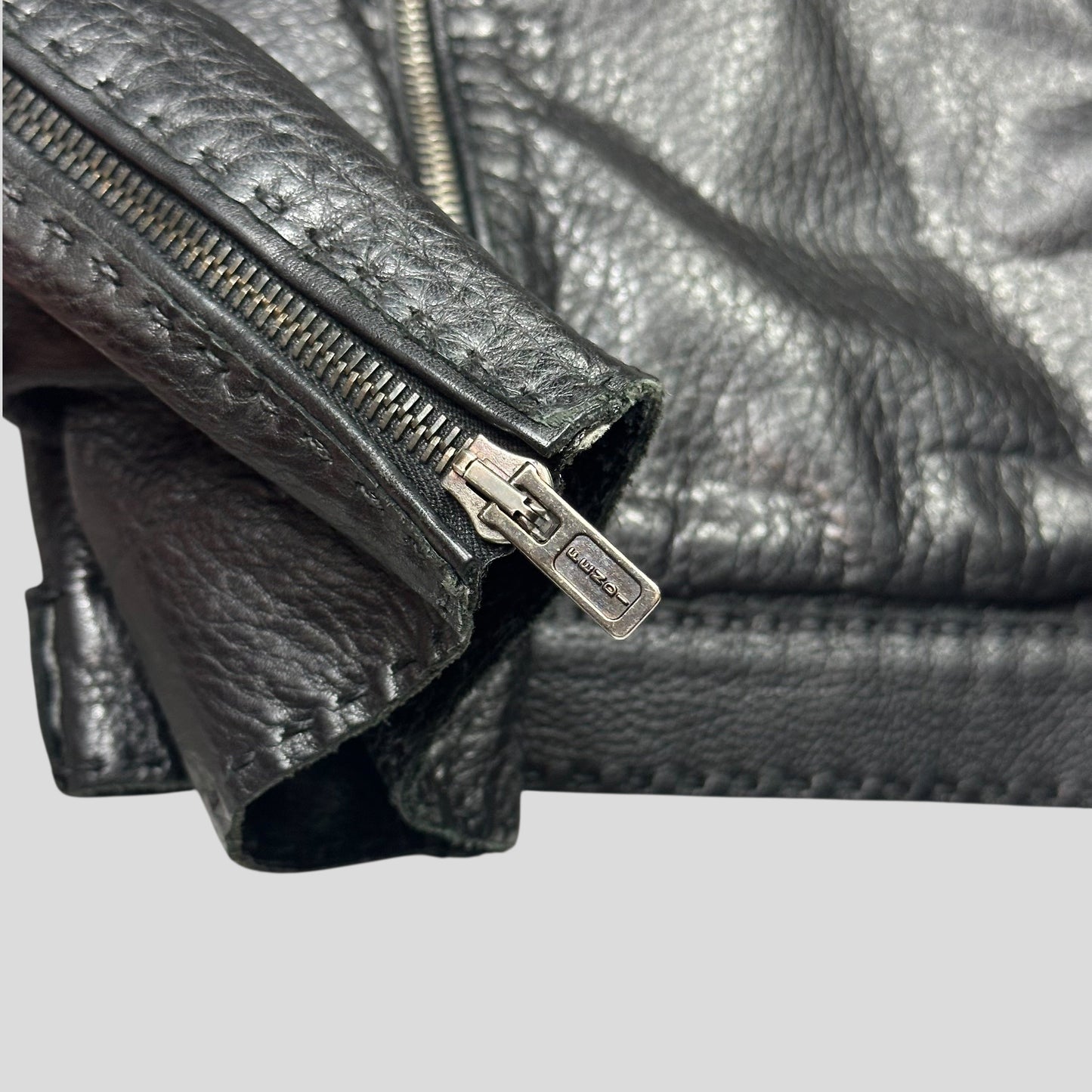 Fendi FF Textured Leather Exaggerated Stitch Moto Jacket - L