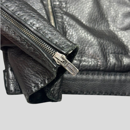Fendi FF Textured Leather Exaggerated Stitch Moto Jacket - L | Default Title, Black