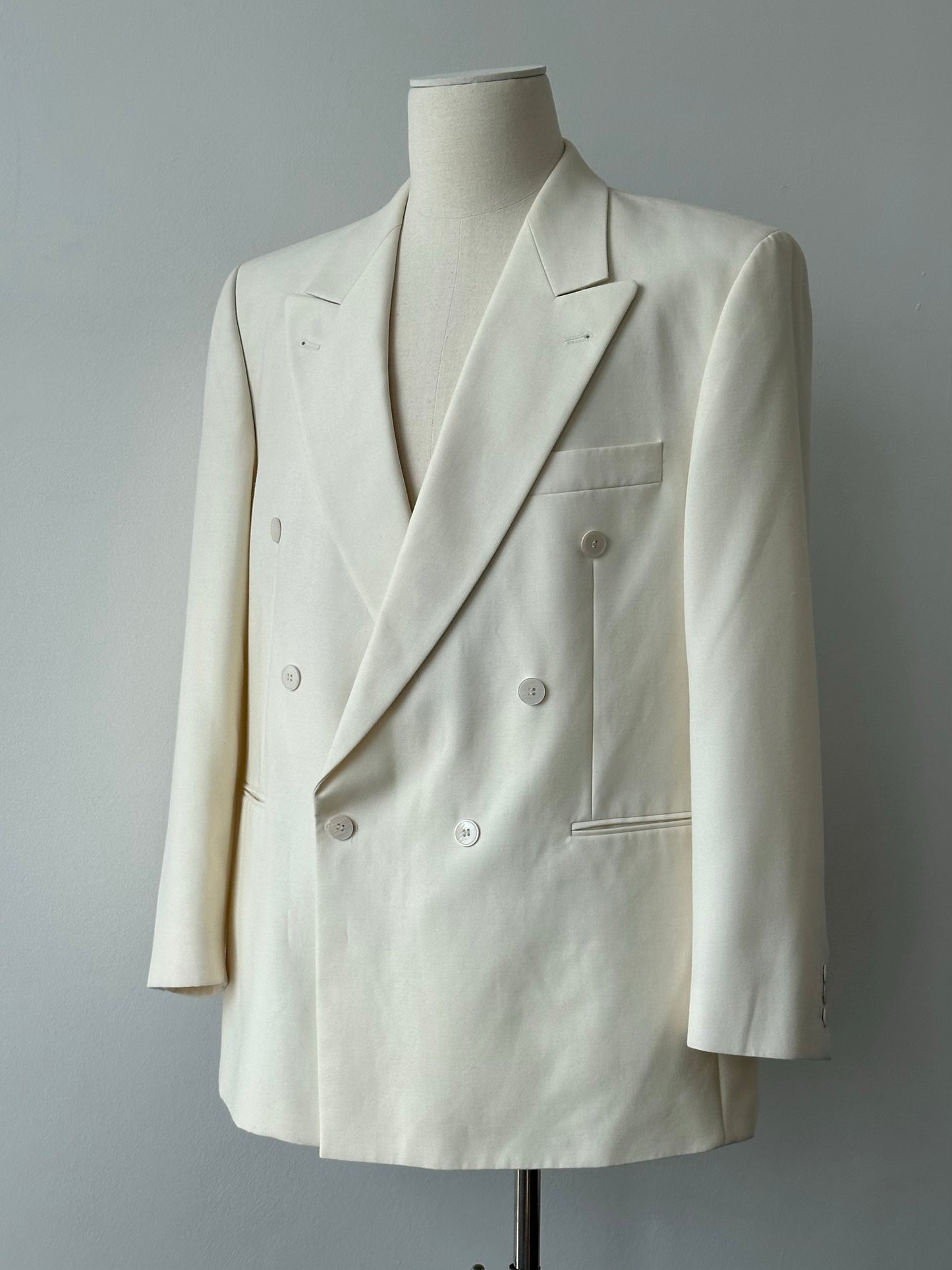 Vintage1990s Pure Wool Double Breasted Tuxedo Blazer - 46R