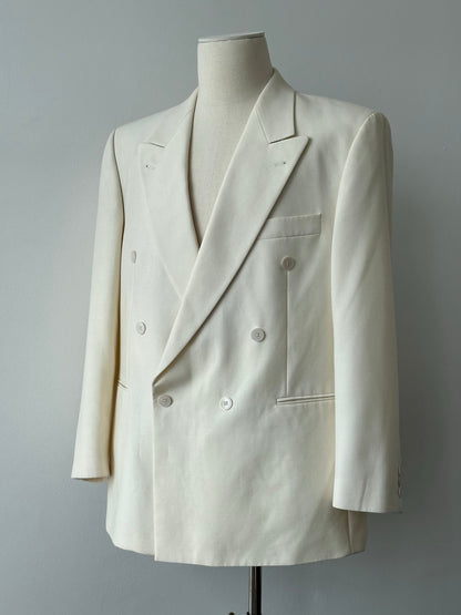 Vintage1990s Pure Wool Double Breasted Tuxedo Blazer - 46R