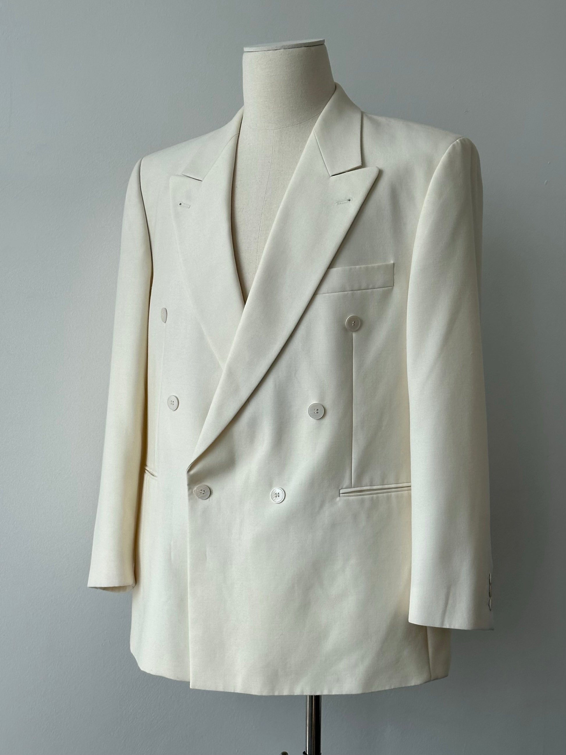 Vintage1990s Pure Wool Double Breasted Tuxedo Blazer - 46R