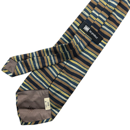 Vintage 90s Issey Miyake Striped Silk Tie | O/S, Navy, Yellow, Brown