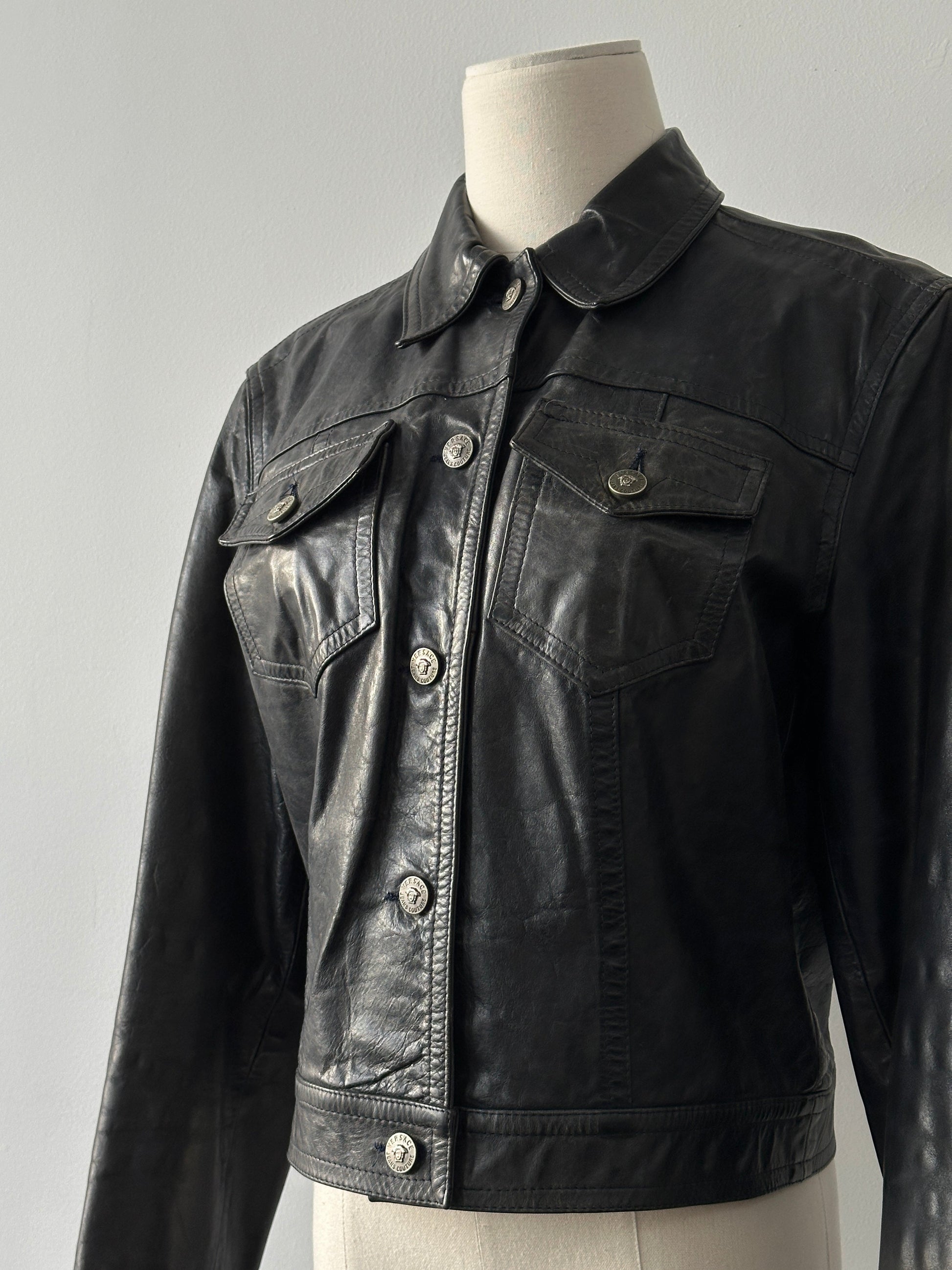 Versace Jeans Couture 2000s Bespoke Button Leather Jacket - S-M