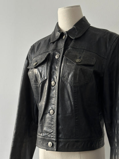 Versace Jeans Couture 2000s Bespoke Button Leather Jacket - S-M