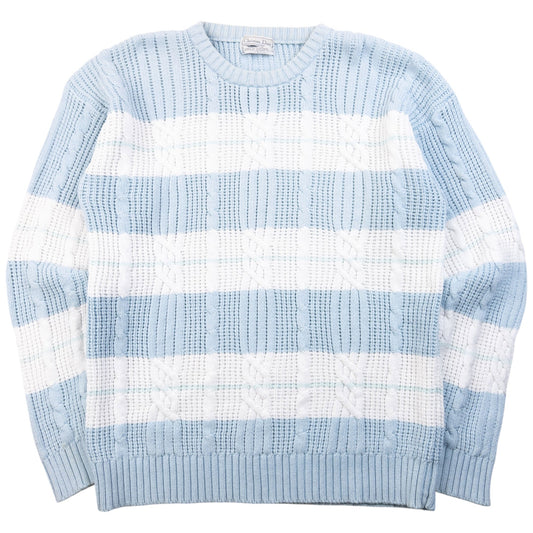 Vintage 80s Dior Striped Knit Jumper Size M | Medium, Blue